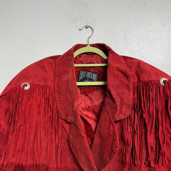 Outerbound by HMS Red Cropped Fringe Vintage Leather Jacket Sz M - Picture 3 of 16